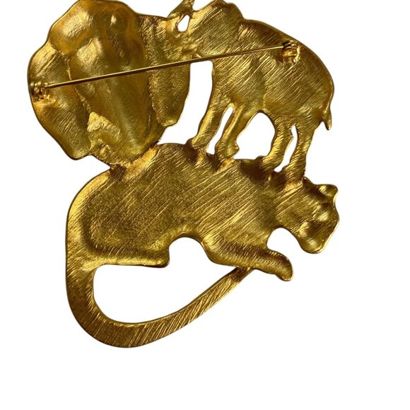 Elephant & Leopard Gold-Tone Metal Animal Brooch Pin - Picture 2 of 5